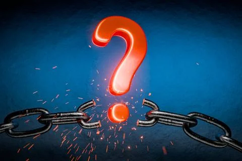 Where to find the answer? The question mark glows red. FAQ. Answers to ridd.. Stock Illustration