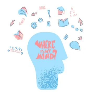 Where is my mind concept. Human head, quote with decoration. Poster template  Illustrazione stock