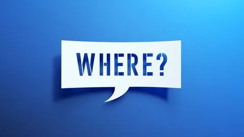 Where? - Speech Bubble. White Cut Out Paper on Blue Background. 3D Render. イラスト素材