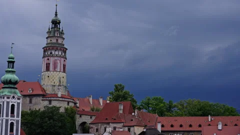 Where Stories Begin: Dark Clouds Over Český Krumlov Stock Footage 313222089