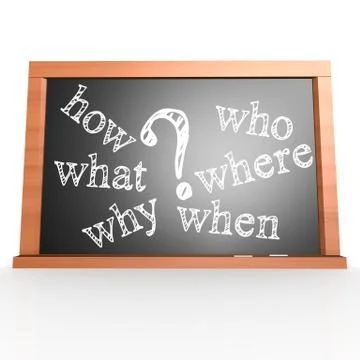 Where, When, What, Who, Why, How written with Chalk on Blackboard Stock Illustration