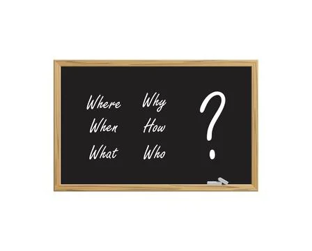 Where, When, What, Who, Why, How? written on blackboard. Faq concept. Findi.. Stock Illustration