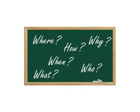 Where, When, What, Who, Why, How? written on blackboard. Faq concept. Findi.. Stock-Illustration