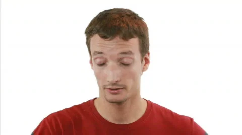 WHEW! -Guy breathing freely ( funny ) - white background Stock Footage