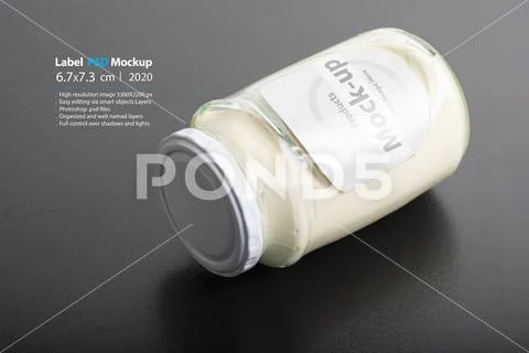 Whey glassy jar with round cap on dark background mock-up series PSD Template