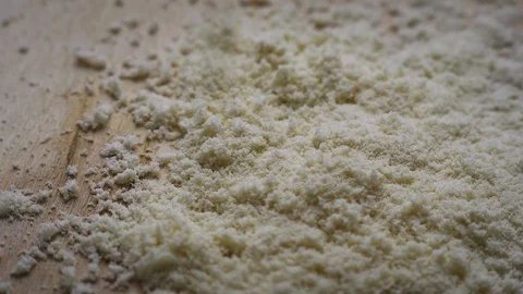 Whey protein powder fall on a rotating board Stock Footage 106499644