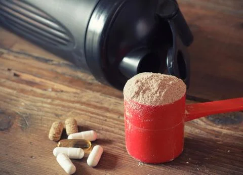 Whey protein powder Stock Photos