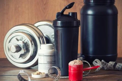 Whey protein powder Stock Photos