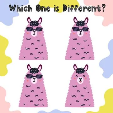 Which one is different. Activity page for kids with funny llama Stock Illustration