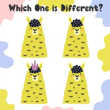 Which one is different. Activity sheet with cute llama Stock Illustration