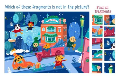 Which of these fragments is not in picture. Find all the fragments. Christmas Illustrazione stock