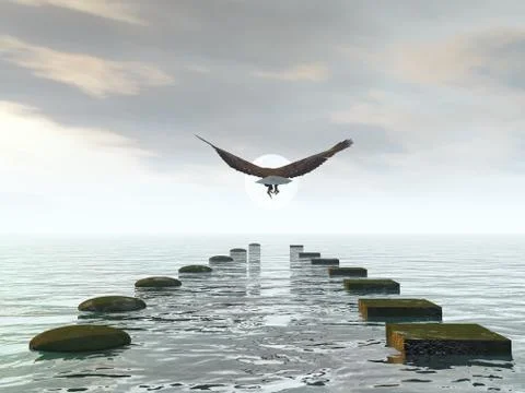 Which way to choose, make a decision, eagle choice - 3D render Stock Illustration