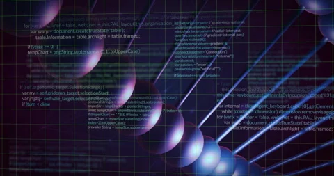 While 3D grid forming, helical strand emerging and rotating right under code Stock Footage 313554582
