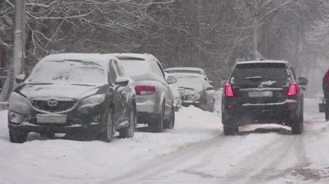 While city heavy snow storm Stock Footage 61834312
