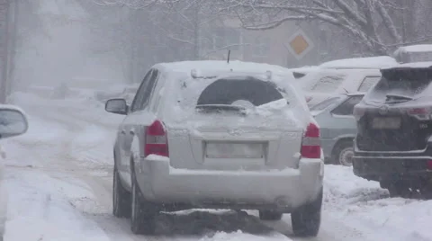 While city heavy snow storm Stock Footage 61835505