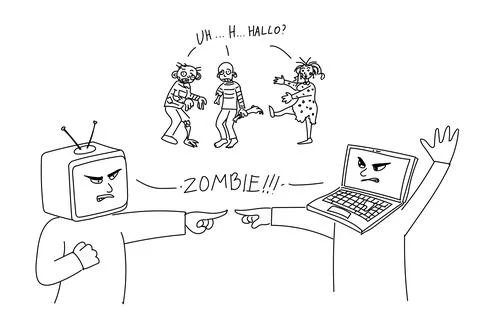 While information war people call each other zombified. Victims of propadanda. Stock Illustration