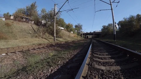 While passing by a freight train Stock Footage 97990793