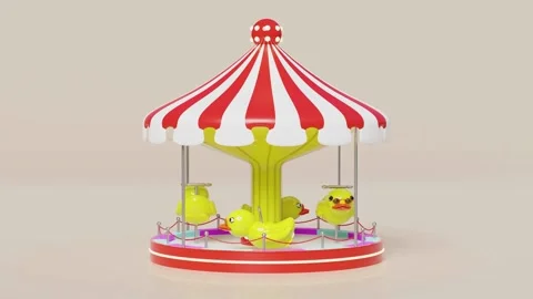 Whimsical 3d carousel featuring adorable yellow duck ride Stock Footage 310253726