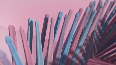 Whimsical 3d render of pastel crochet hooks on a soft pink background, perfect Stock Illustration
