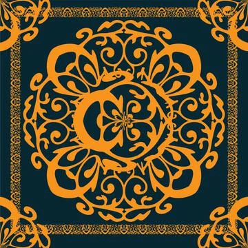 Whimsical abstract Arabian pattern with orange curls for scarf. Ornament Stock Illustration
