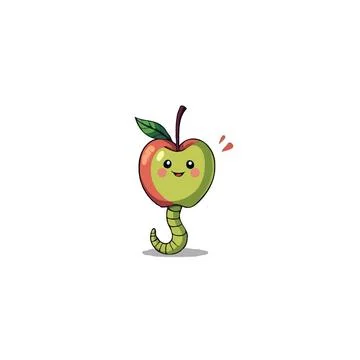 Whimsical apple worm character with joyful expression a delightful and invi.. Stock Illustration