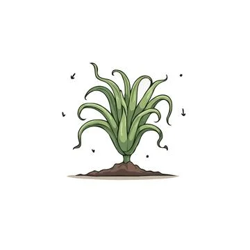 Whimsical botanical illustration featuring a stylized plant springing from .. Stock Illustration