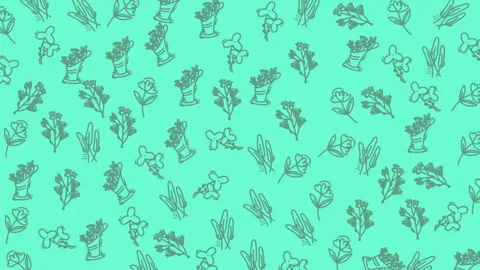 Whimsical botanical pattern with small flowers and leaves on aqua background Stock Footage 321640099