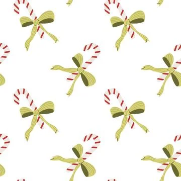 Whimsical candy cane pattern with bows and lollipop. Ilustración de archivo