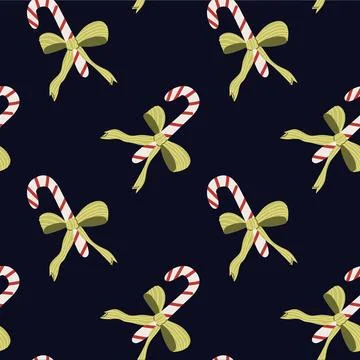 Whimsical candy cane pattern with bows and lollipop. Ilustración de archivo