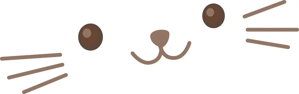 Whimsical cat face in bright flat style, transparent PNG Stock Illustration