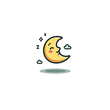 Whimsical celestial dreamscape a crescent moon face drifting amidst sleepy .. Stock Illustration