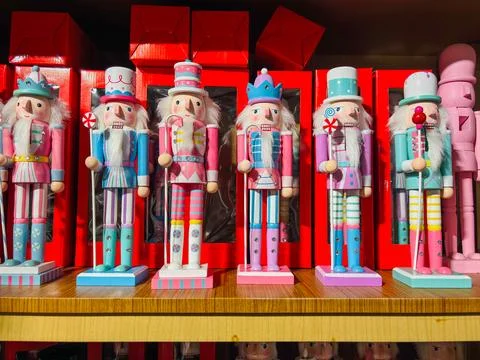 Whimsical Christmas Nutcrackers in a Row Stock Photos