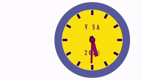 A whimsical clock animation displays VISA 2026. Time seems to flow with each Stock Footage 327257561