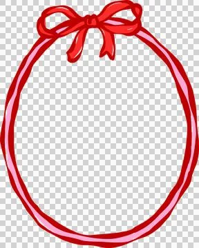 Whimsical Coquette Oval Frame with Red Bow squiggle Hand Drawn Playful lined Stock Illustration