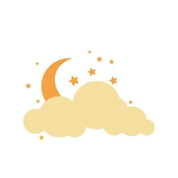 Whimsical crescent moon cloud and stars night sky element for festive designs Stock Illustration