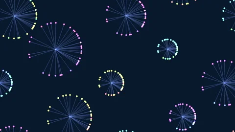 Whimsical dandelion pattern in blue and purple on dark background Vídeos de archivo 322041725