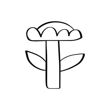 Whimsical doodle flower bold vector outline with scalloped petals, straight stem Stock Illustration