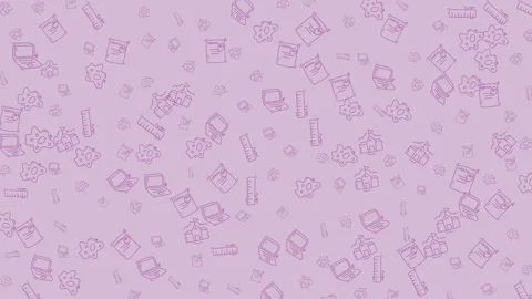 Whimsical doodle pattern of educational and office supplies on a pastel bac.. Stock-Footage 343550776