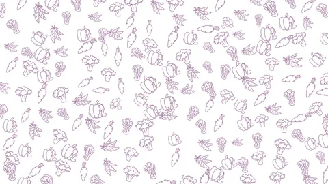 Whimsical doodle pattern of vegetables and leaves on a white background Stock-Footage 343551601