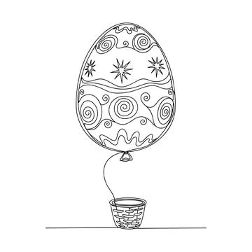 Whimsical Easter Egg Balloon Line Art Vector with Decorative Spring Patterns Art イラスト素材