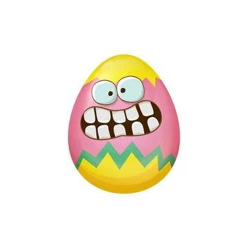 Whimsical Easter Egg: Cartoon Face with Exaggerated Features, Ideal for Creative Illustrazione stock