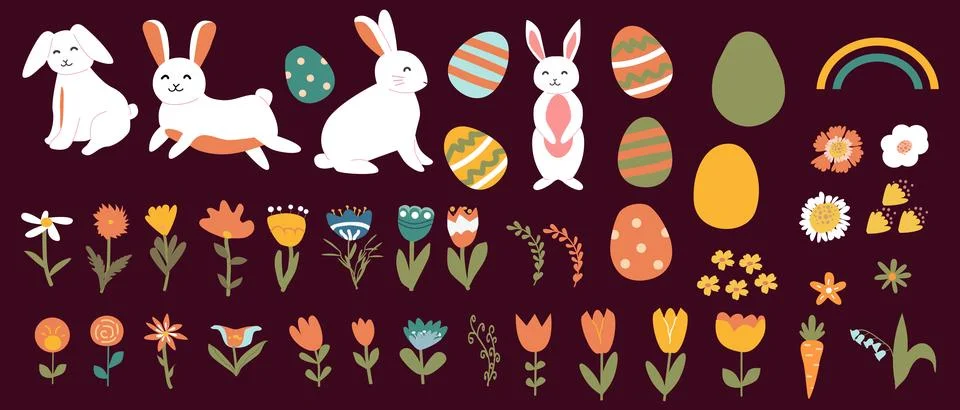 Whimsical easter patterns with bunnies and eggs for festive design Stock Illustration