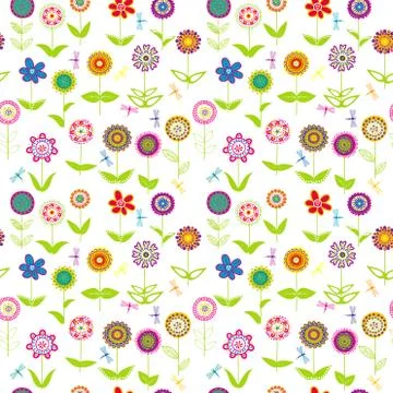 Whimsical flowers seamless Stock Illustration
