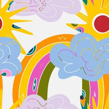 Whimsical folk art. A seamless pattern in a naive, fairytale style with a ric イラスト素材