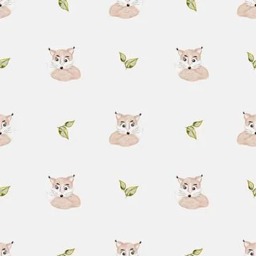 Whimsical fox watercolor pattern for textile and wrapping paper design Stock Illustration