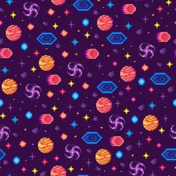 Whimsical Galaxy Pattern with Planets Meteors Comets and Stars in Vibrant C.. Stock Illustration