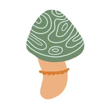 Whimsical green mushroom with a swirled pattern on its cap and a brown stem Illustrazione stock