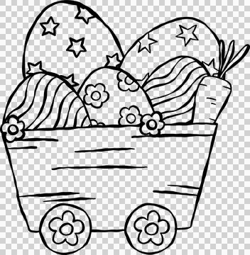 Whimsical Groovy Easter Egg Cart Outline Hand Drawn Illustration. Stock Illustration