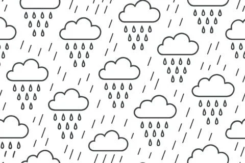 Whimsical hand drawn cloud and rain pattern seamless background イラスト素材