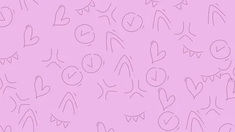 Whimsical Hand-Drawn Doodle Pattern with Hearts, Checkmarks, and Eyes on Pa.. Stock Footage 318940989